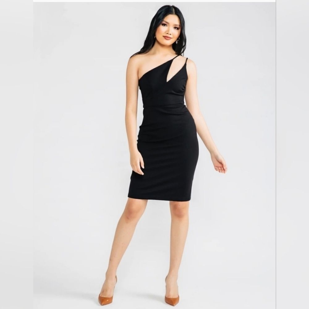 Chloe Kristyn Nicole One Shoulder Cut Out Black Knee Length Dress Size Large